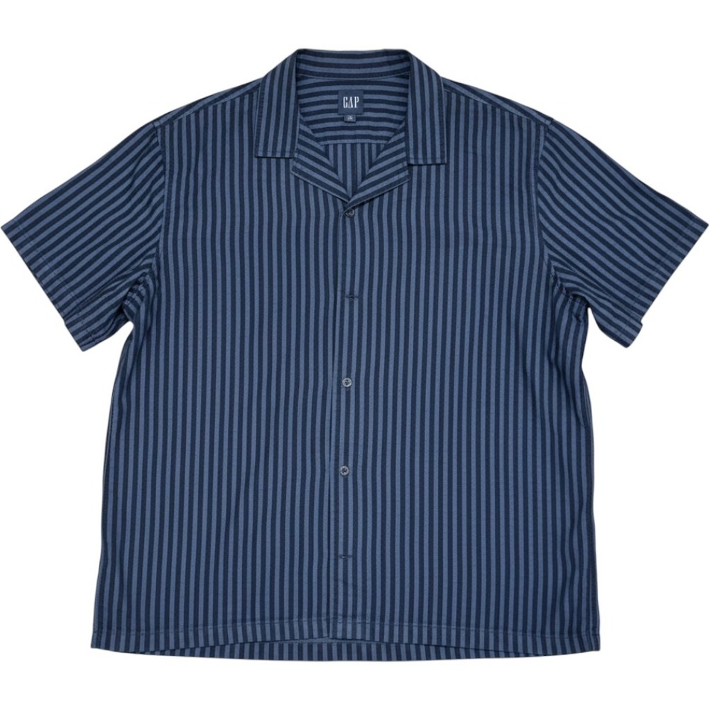 Gap Shirt Mens XXL Blue Striped Short Sleeve Button Down Camp Collar Minimalist